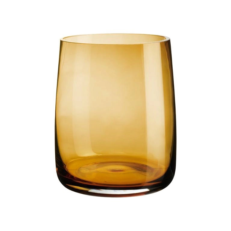 Eclectic ASA Selection Ajana amber mouth-blown glass vase and candle holder with a thick weighted base.
