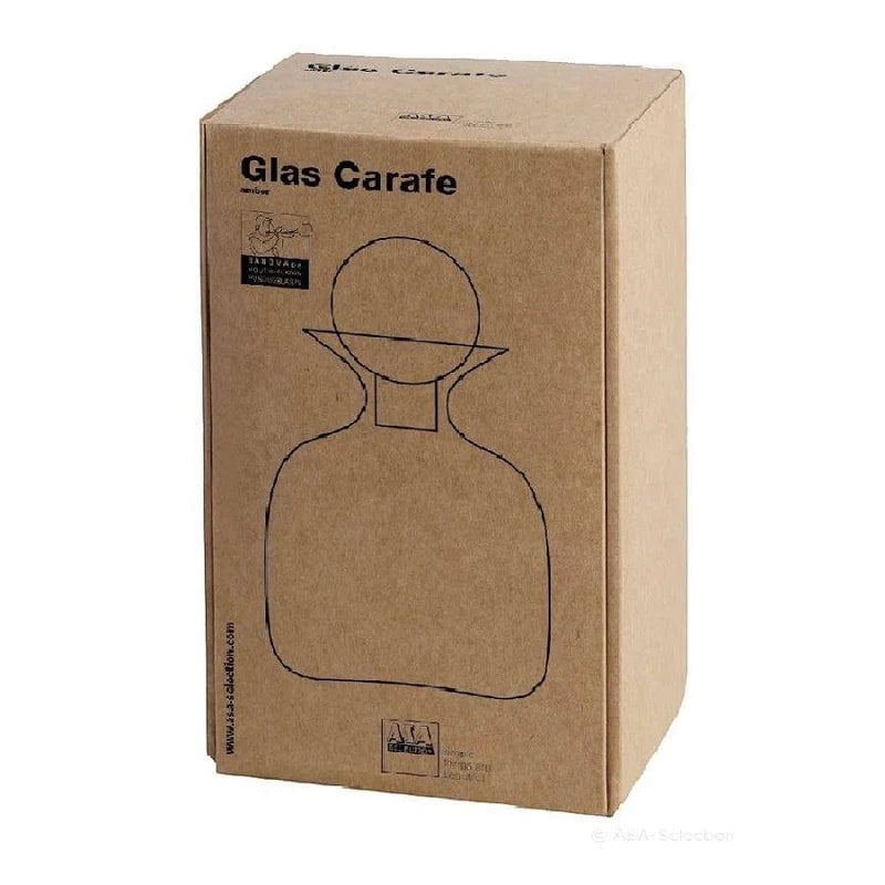 Eclectic ASA Selection Sarabi amber glass carafe in its branded cardboard gift box packaging