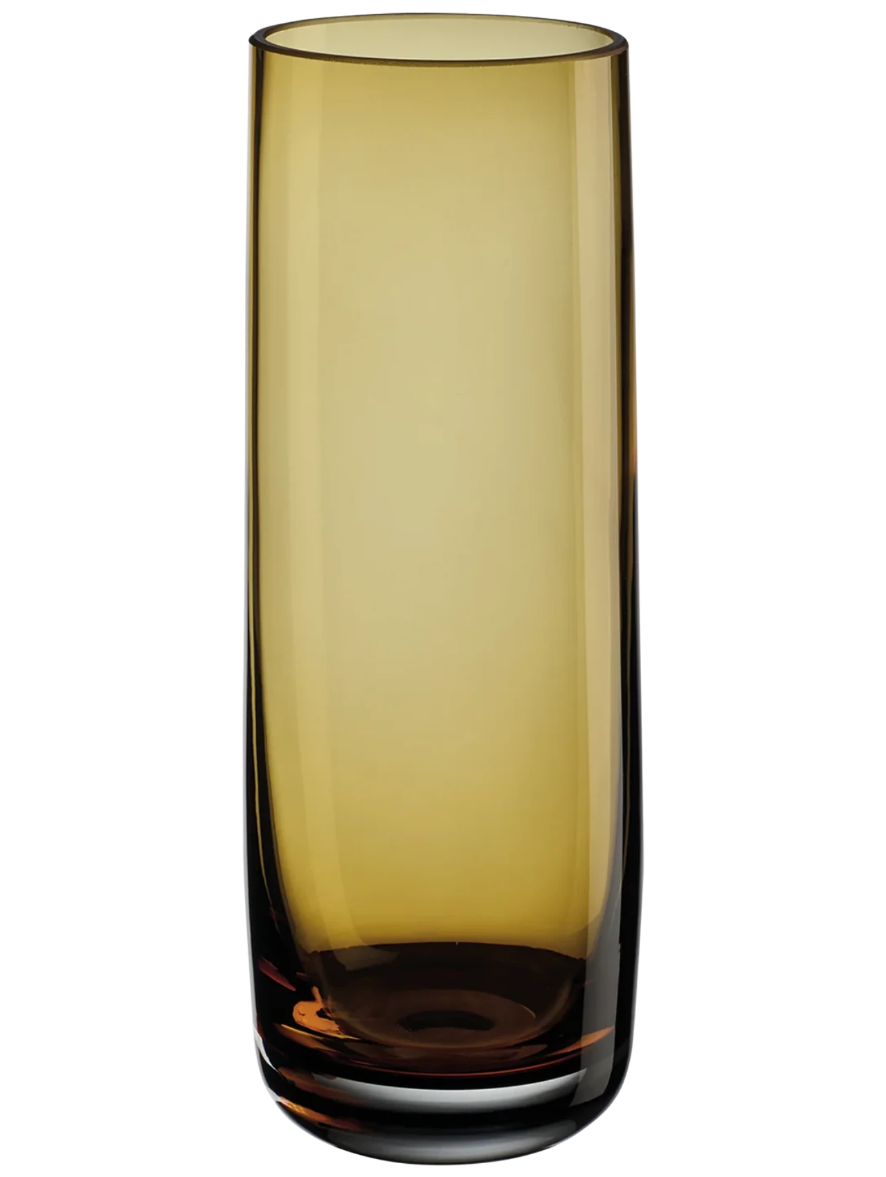 Eclectic ASA Selection Ajana mouth-blown amber glass vase with a tall cylindrical silhouette and weighted base.