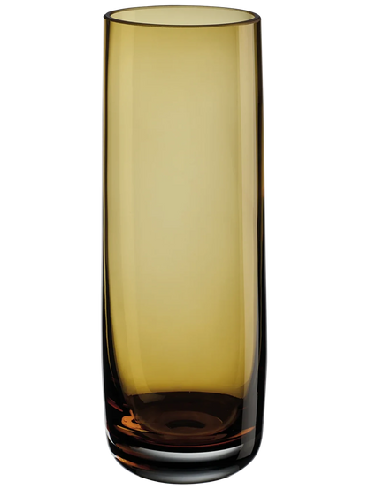 Eclectic ASA Selection Ajana mouth-blown amber glass vase with a tall cylindrical silhouette and weighted base.
