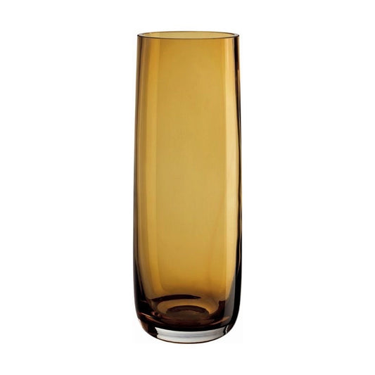 Eclectic ASA Selection Ajana amber mouth-blown glass vase with a tall cylindrical shape and thick weighted base.