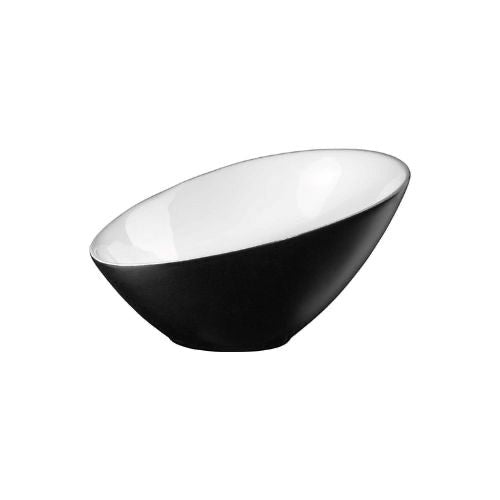Eclectic ASA Selection Grande asymmetric bowl with a matte black exterior and glossy white interior porcelain finish.