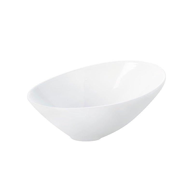Eclectic ASA Selection Grande asymmetric porcelain bowl in glossy ivory white with a modern slanted silhouette