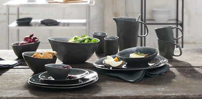 Eclectic ASA Selection À La Maison oyster ceramic stoneware deep bowl set arranged on a rustic wooden table.