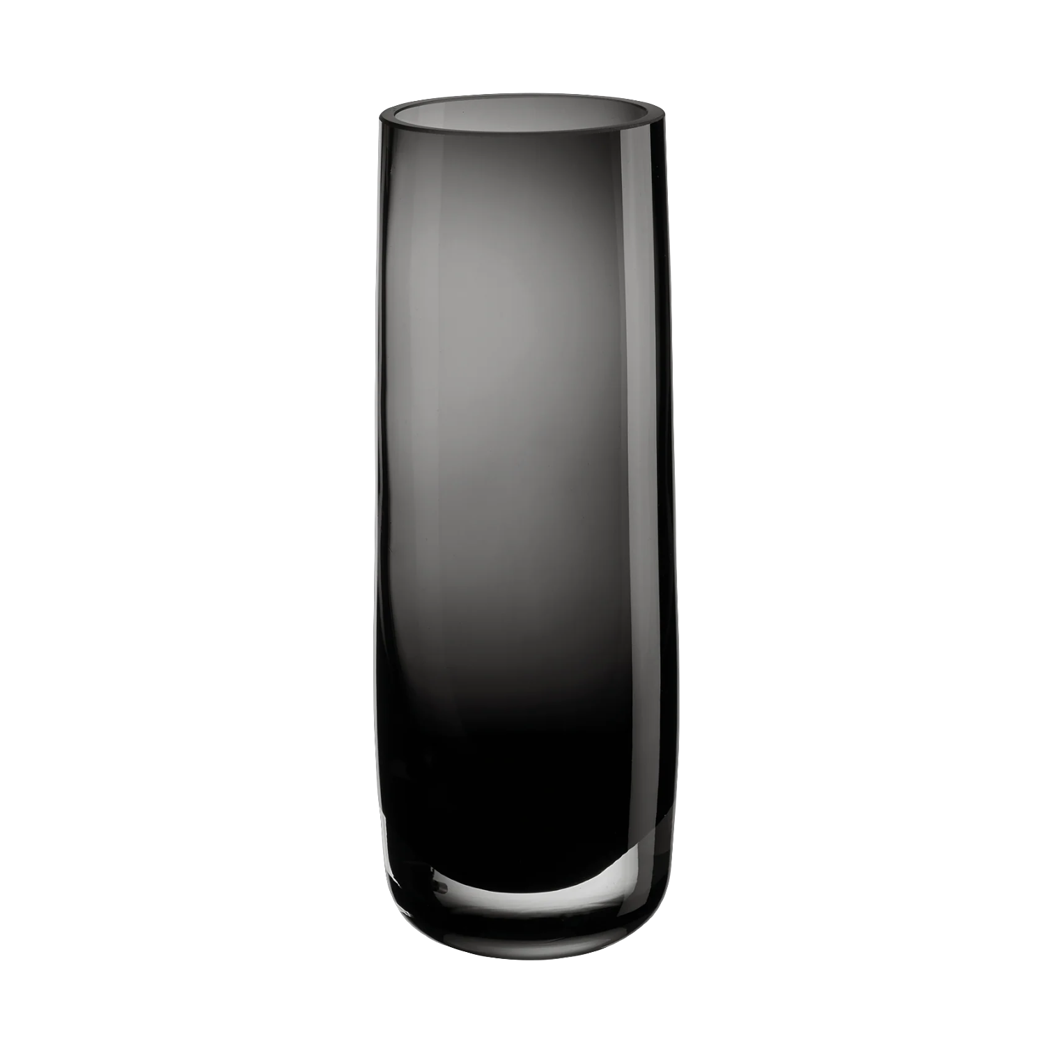 Eclectic ASA Selection Ajana mouth-blown smoky grey glass vase with a tall cylindrical shape and weighted base.