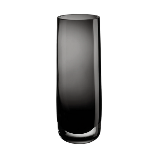 Eclectic ASA Selection Ajana mouth-blown smoky grey glass vase with a tall cylindrical shape and weighted base.