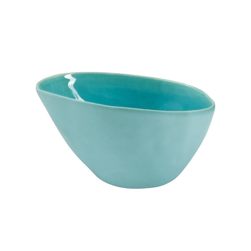 Eclectic ASA Selection A La Plage turquoise ceramic bowl with a unique crackle glaze and curved coastal design.