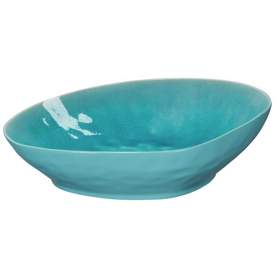 Eclectic ASA Selection A La Plage turquoise oval serving bowl with a distinctive crackle glaze finish.