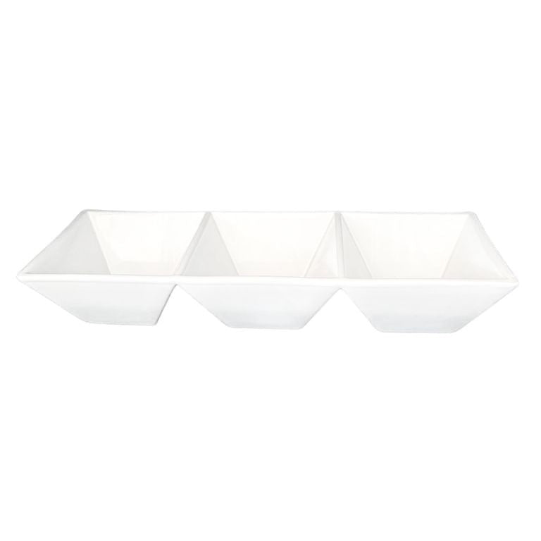 Eclectic ASA Selection Grande Quadrato white ceramic 3-section serving dish for dips and snacks