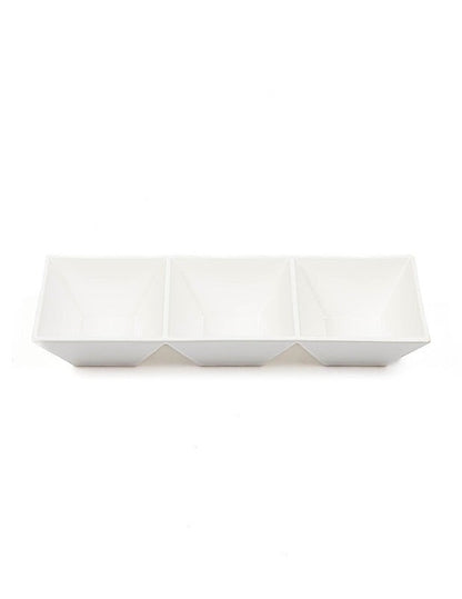 Eclectic ASA Selection white ceramic 3-section serving dish for dips and snacks with a minimalist modern design.