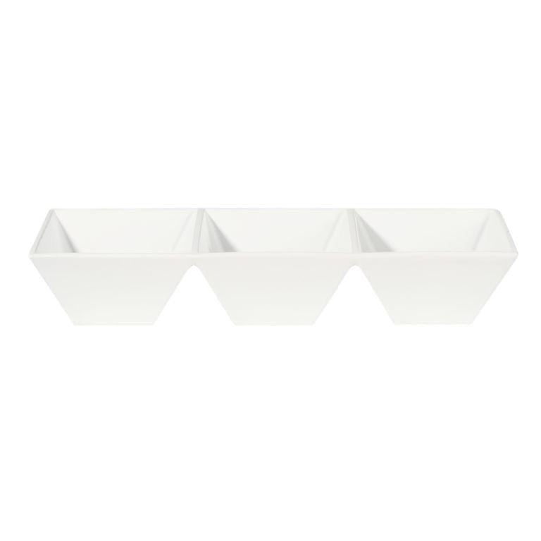 Eclectic ASA Selection white ceramic 3-section serving dish with a minimalist square design for appetizers and dips.