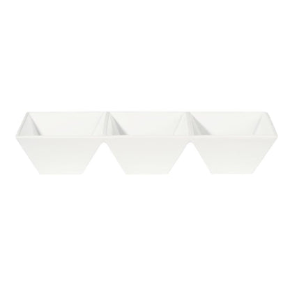 Eclectic ASA Selection white ceramic 3-section serving dish with a minimalist square design for appetizers and dips.