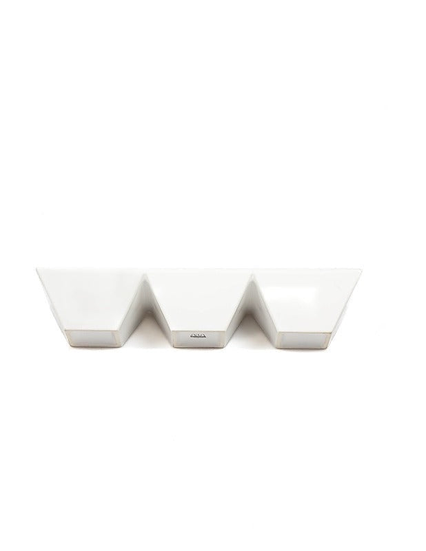Eclectic ASA Selection Grande Quadrato white ceramic 3-section serving dish for dips and snacks