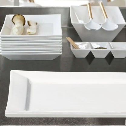 Eclectic ASA Selection white porcelain rectangular serving platter from the 250°C Plus collection on a table.