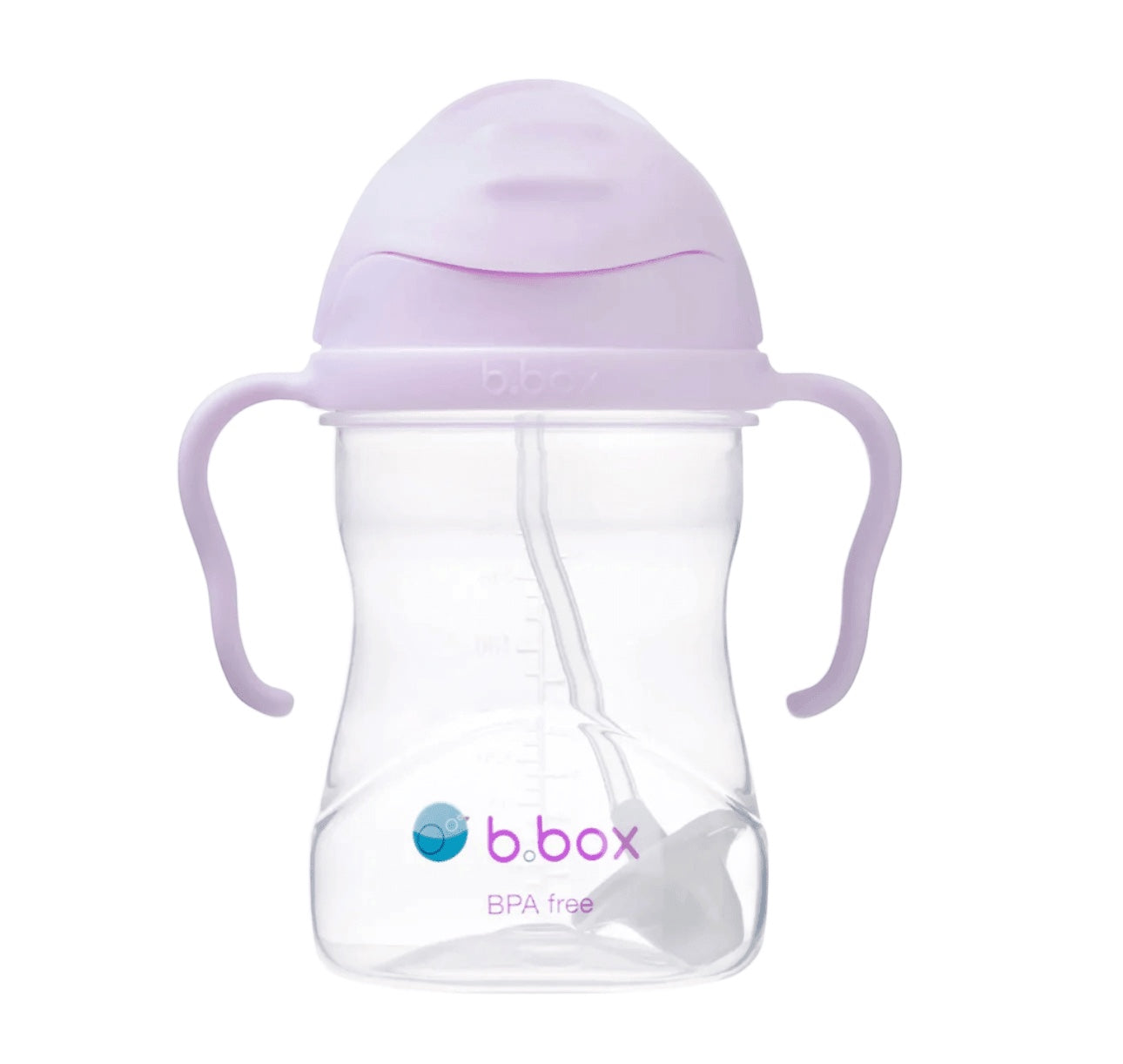 Eclectic b.box boysenberry weighted straw sippy cup with easy-grip handles and flip-top lid for toddlers.