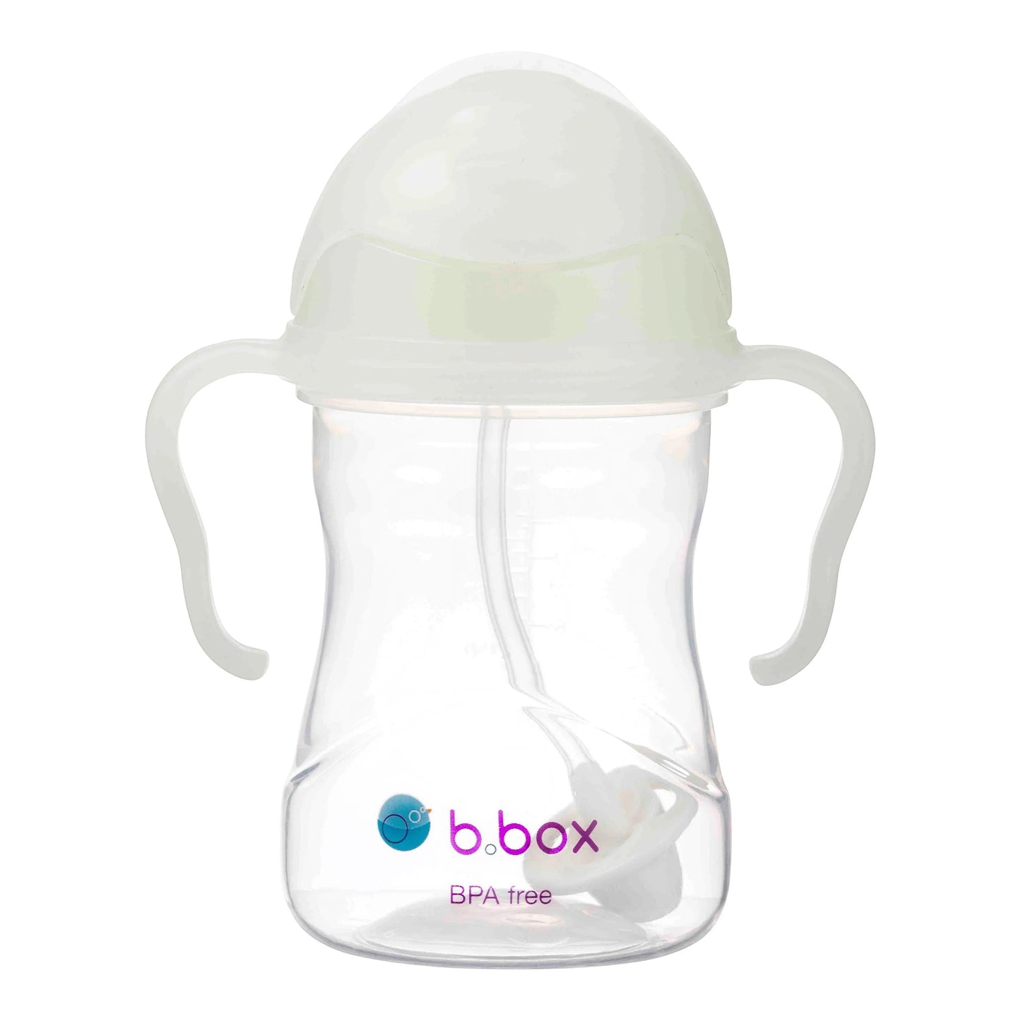Eclectic b.box glow in the dark weighted straw sippy cup with easy-grip handles and flip-top lid for toddlers
