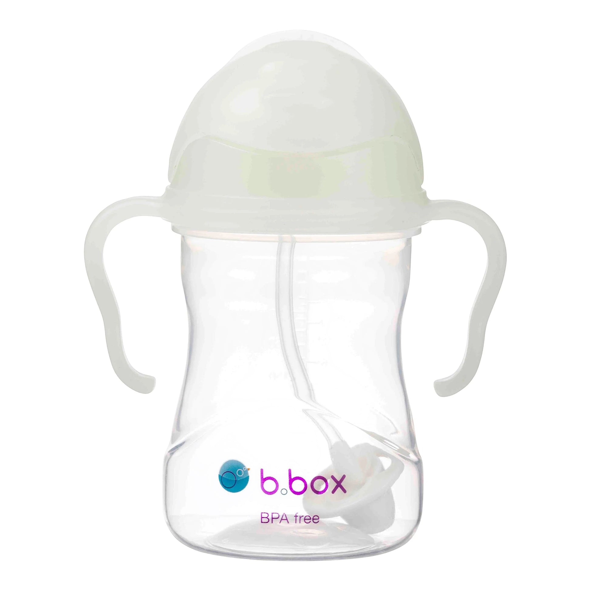 Eclectic b.box glow in the dark weighted straw sippy cup with easy-grip handles and flip-top lid for toddlers