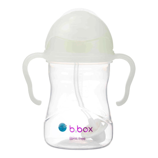 Eclectic b.box glow in the dark weighted straw sippy cup with easy-grip handles and flip-top lid for toddlers