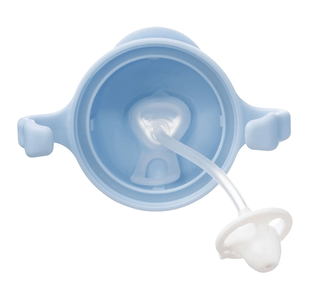Eclectic b.box bubblegum sippy cup top view showing the weighted straw and easy-grip handles for toddlers.