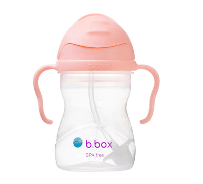 Eclectic b.box Tutti Frutti weighted straw sippy cup with easy-grip handles and flip-top lid for toddlers.