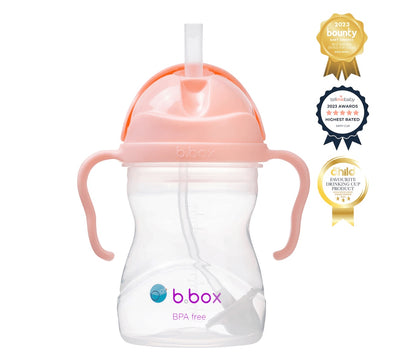 Eclectic b.box Tutti Frutti weighted straw sippy cup with easy-grip handles and flip-top lid for toddlers
