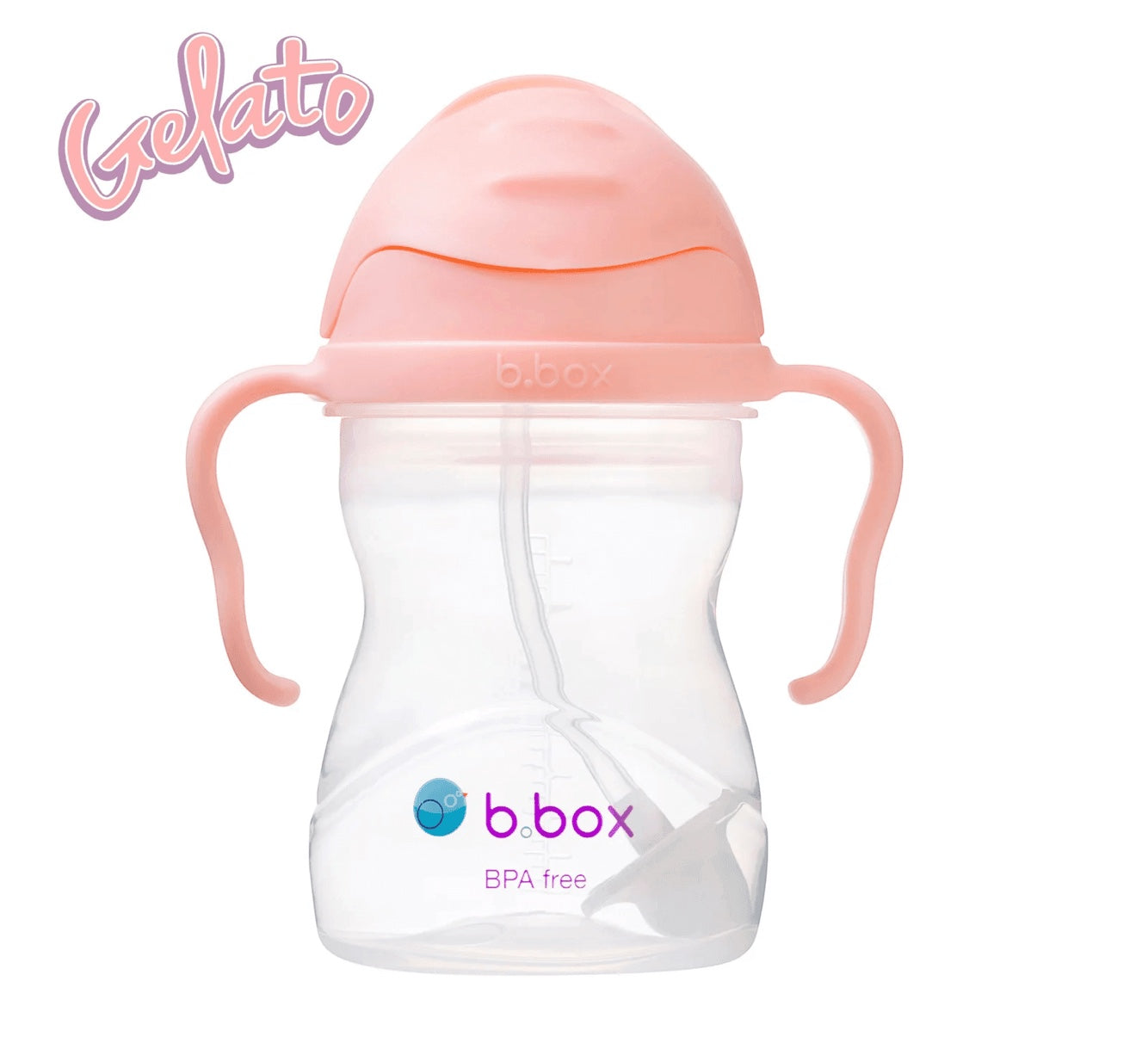 Eclectic b.box Tutti Frutti sippy cup with weighted straw, easy-grip handles, and flip-top lid for toddlers.