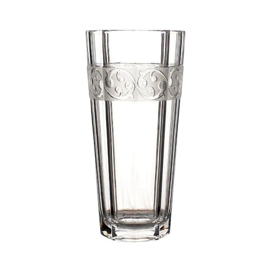 Eclectic Bohemia Aurora clear lead-free crystal vase featuring an ornate decorative band and 30.5 cm height.