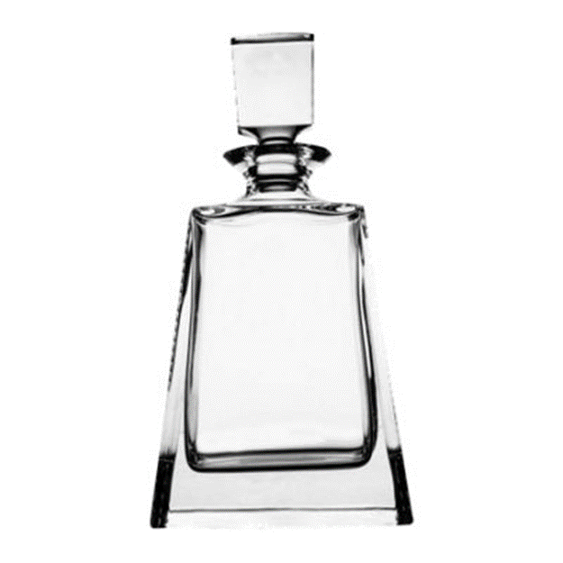 Eclectic Bohemia Crystal Napoleon lead-free clear crystal spirit decanter with a square stopper and tapered base.