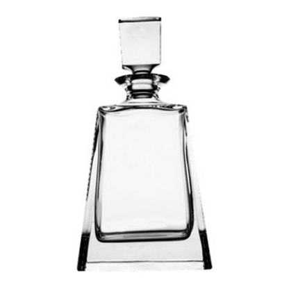 Eclectic Bohemia Crystal Napoleon lead-free clear crystal spirit decanter with a square stopper and tapered base.
