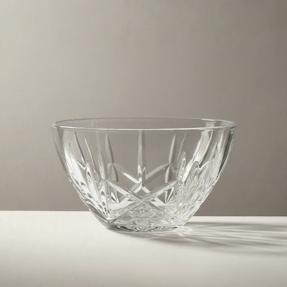 Eclectic 25cm Bohemia Crystal serving bowl with a decorative cut pattern, made from clear titanium-reinforced glass.