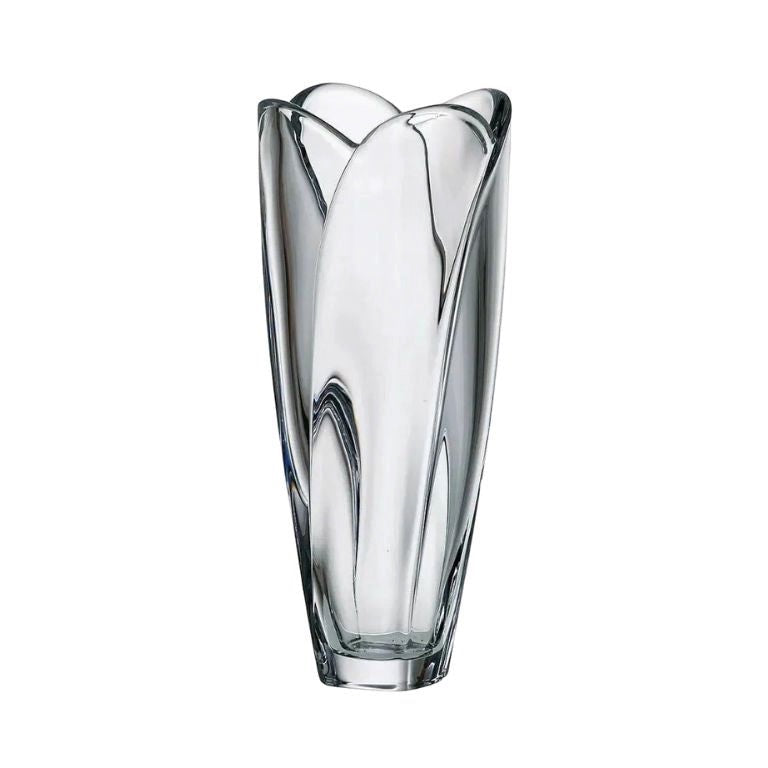 Eclectic Bohemia Globus clear crystal glass vase with a sculptural faceted tapered silhouette for floral displays.