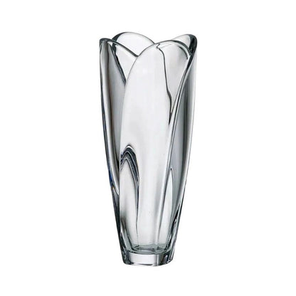 Eclectic Bohemia Globus clear crystal glass vase with a sculptural faceted tapered silhouette for floral displays.