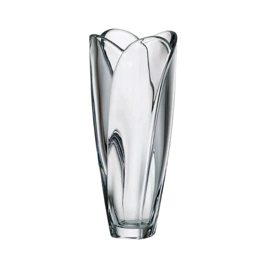 Eclectic Bohemia Globus clear crystal glass vase with a sculptural faceted tapered silhouette for floral displays.