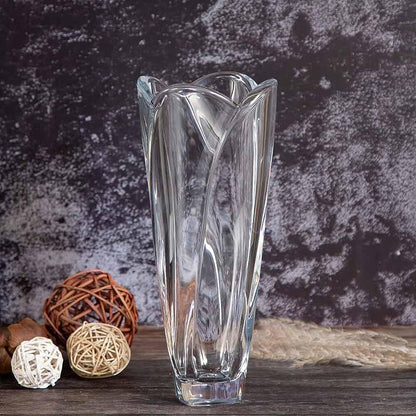 Eclectic Bohemia Globus clear crystal glass vase with a sculptural faceted silhouette and elegant tapered form.