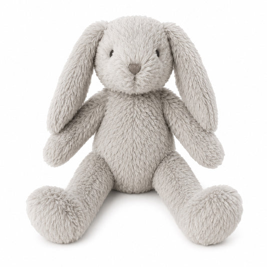 Eclectic Bun-Bun grey plush bunny toy with long floppy ears and soft fur, perfect for cuddles.