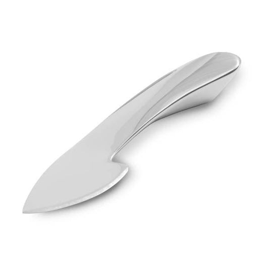 Eclectic Capri stainless steel cheese knife with a sculptural, modern design for elegant serving.