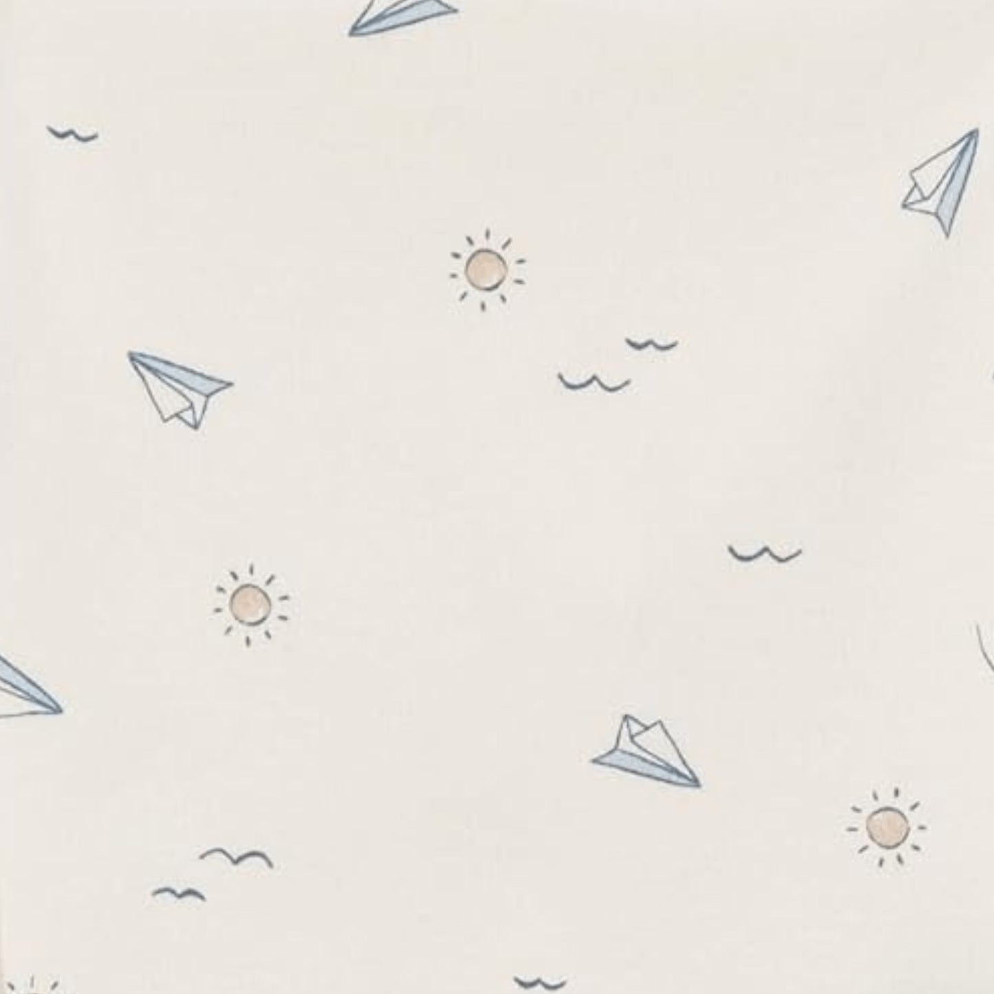 Eclectic Carter’s ivory cotton burp cloth with blue paper plane and sun print pattern