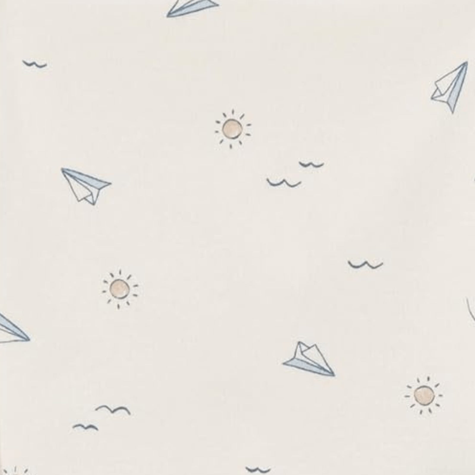 Eclectic Carter’s ivory cotton burp cloth with blue paper plane and sun print pattern