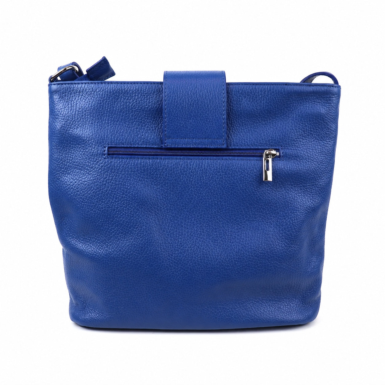 Eclectic Como royal blue pebbled leather crossbody bag with silver-tone hardware and back zip pocket