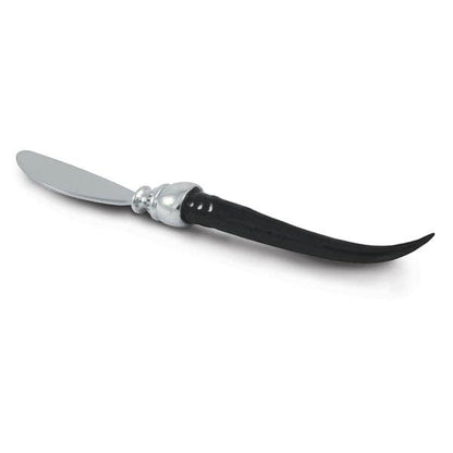 Eclectic Diana Carmichael Impondo Zulu pâté knife with a black resin horn handle, pewter detail, and steel blade.