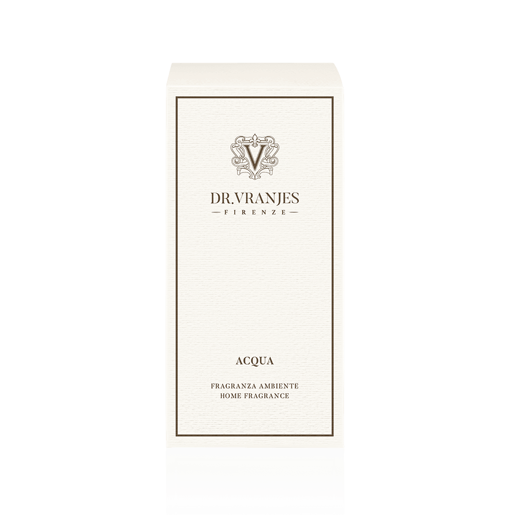 Eclectic Dr Vranjes Acqua home fragrance diffuser white rectangular gift box with elegant branding