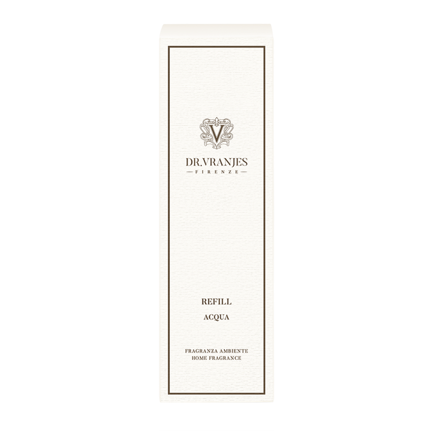 Eclectic Dr Vranjes Acqua diffuser refill bottle in elegant white packaging with branding and marine fragrance label