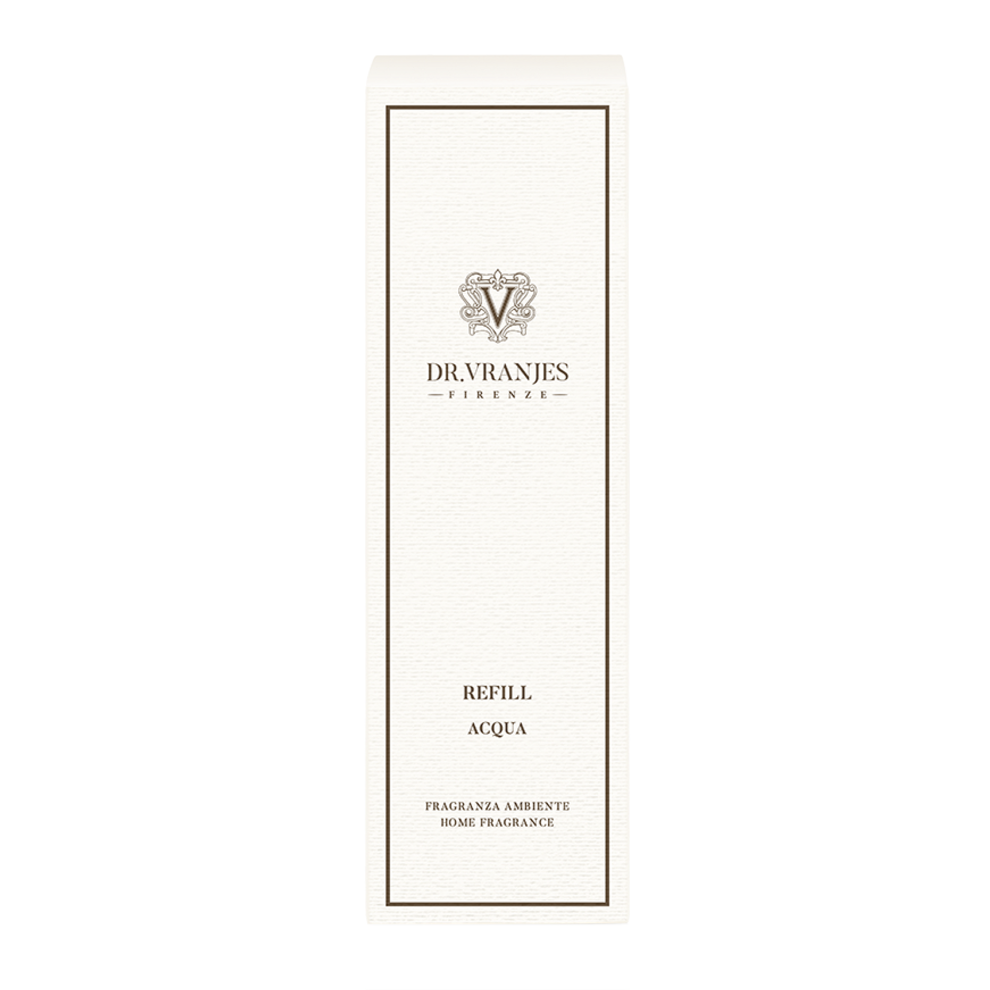 Eclectic Dr Vranjes Acqua diffuser refill bottle in elegant white packaging with branding and marine fragrance label