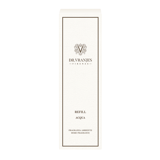 Eclectic Dr Vranjes Acqua diffuser refill bottle in elegant white packaging with branding and marine fragrance label