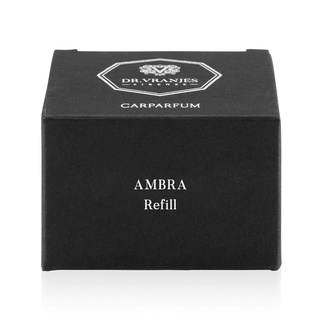 Eclectic Dr Vranjes Ambra Carparfum refill box in black packaging with white branding and product details