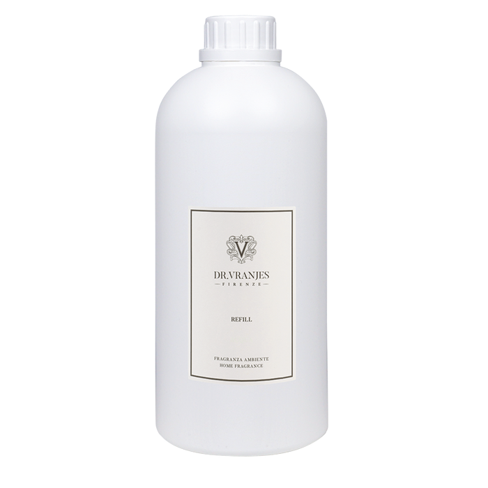 Eclectic Dr Vranjes Ambra home fragrance diffuser refill bottle with white cap and elegant label