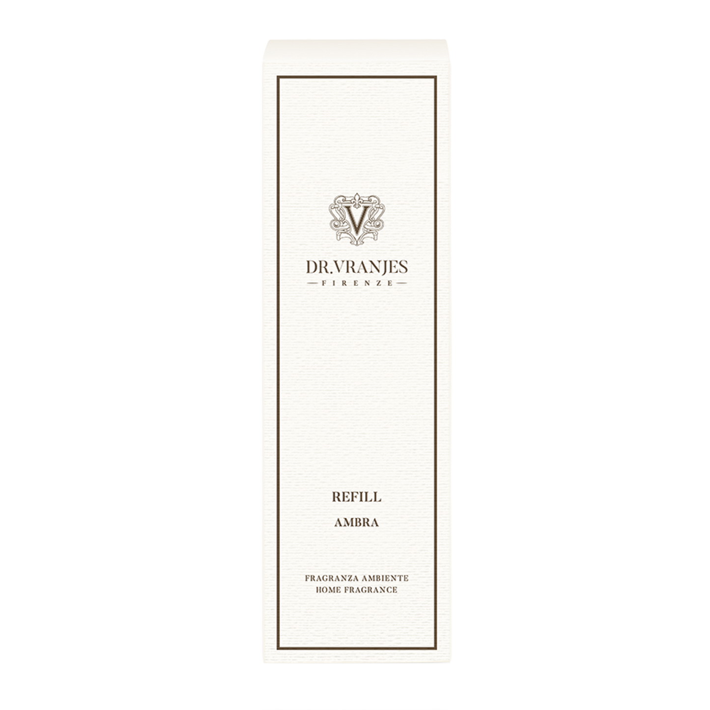 Eclectic Dr Vranjes Ambra home fragrance diffuser refill bottle in elegant white packaging