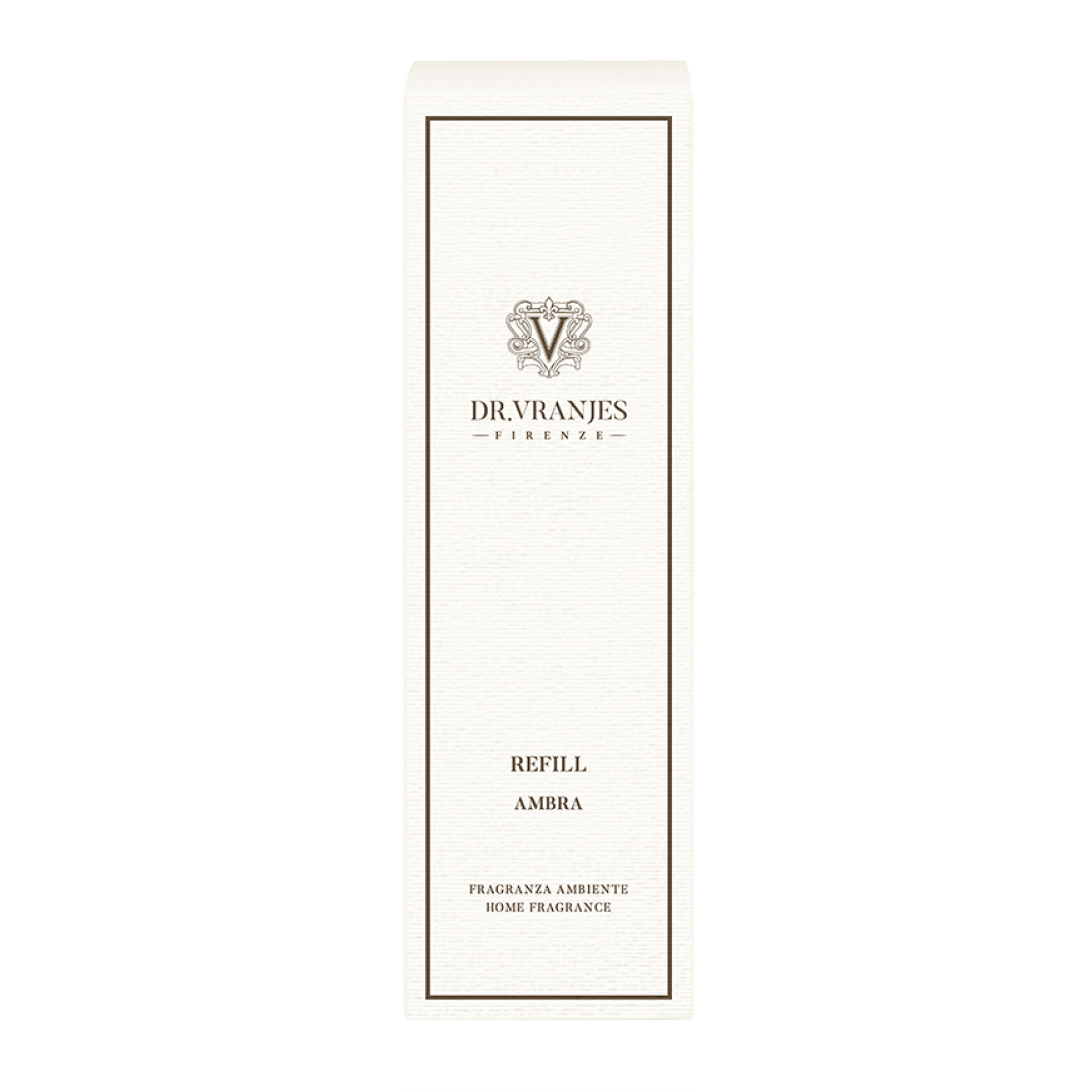 Eclectic Dr Vranjes Ambra home fragrance diffuser refill bottle in elegant white packaging