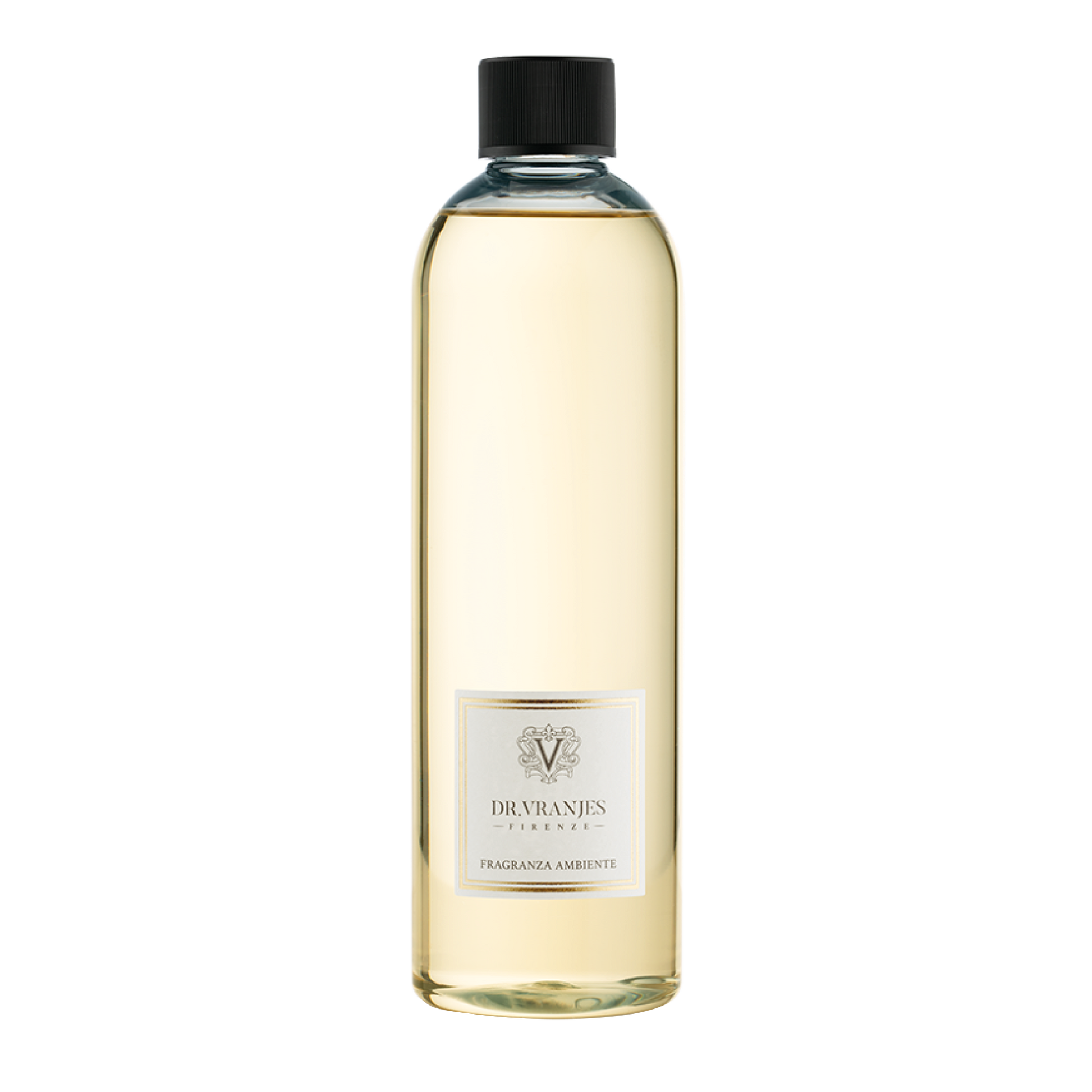 Eclectic Dr Vranjes Ambra diffuser refill bottle with golden amber fragrance liquid