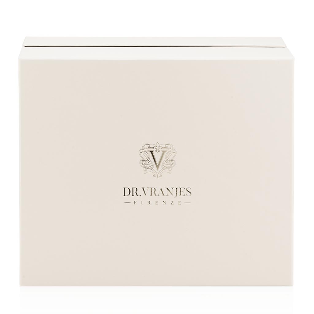 Eclectic Dr. Vranjes Firenze Ambra luxury gift box in elegant cream with signature logo branding